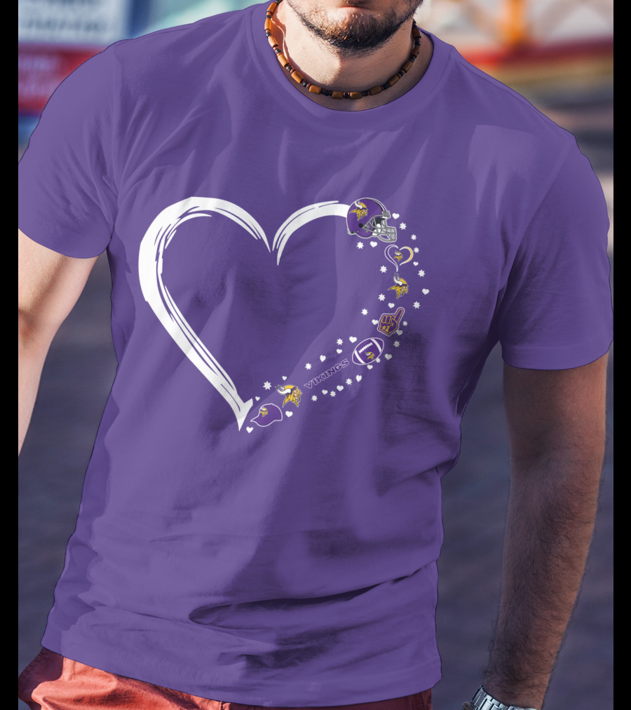 Minnesota Vikings Heart Shaped #1 Fan Helmet And Stars T-Shirt