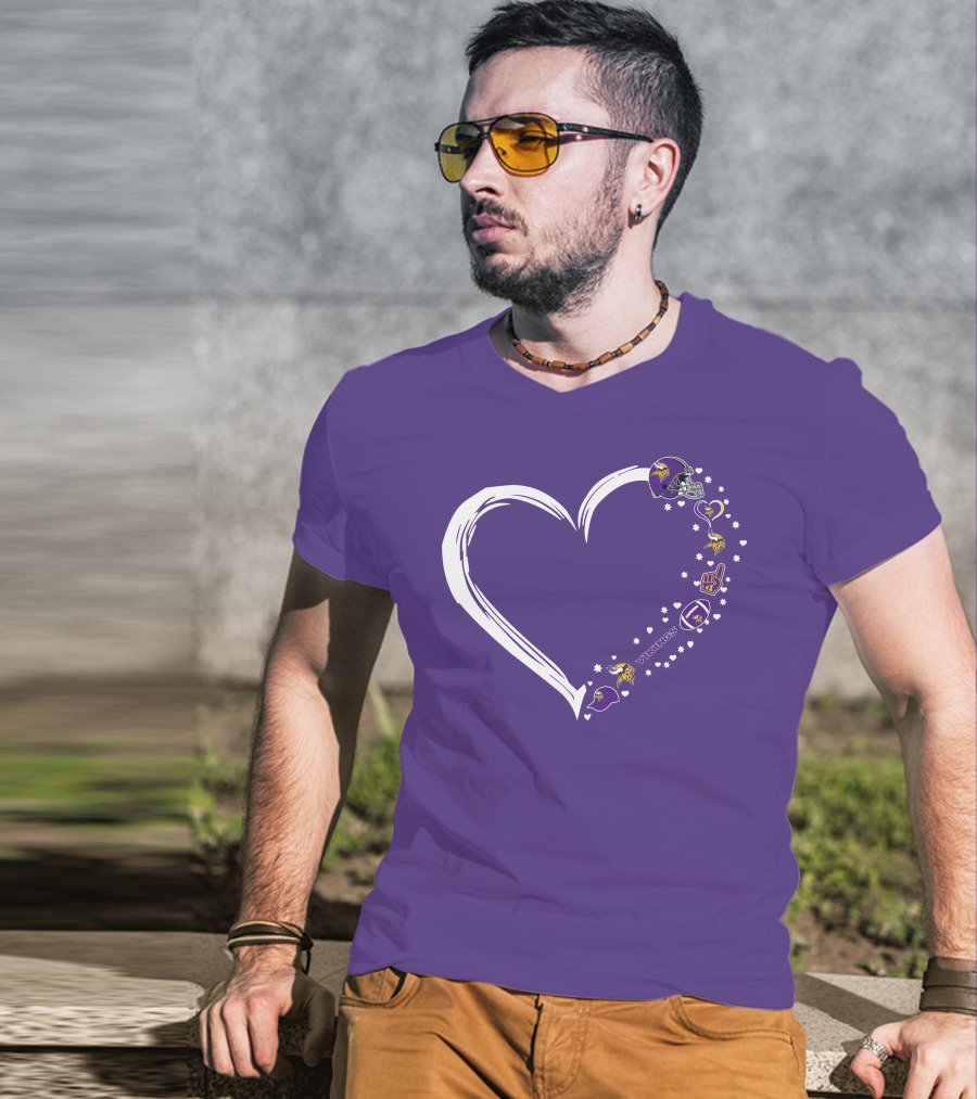 Minnesota Vikings Heart Shaped #1 Fan Helmet And Stars T-Shirt