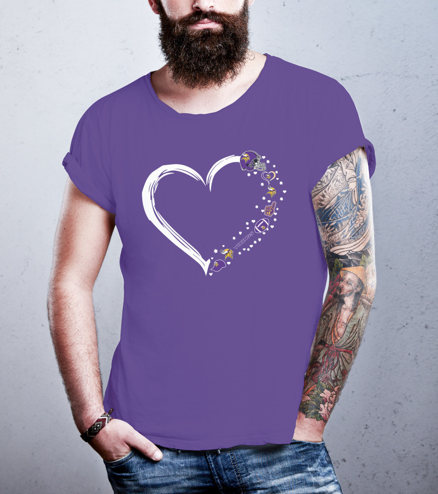 Minnesota Vikings Heart Shaped #1 Fan Helmet And Stars T-Shirt