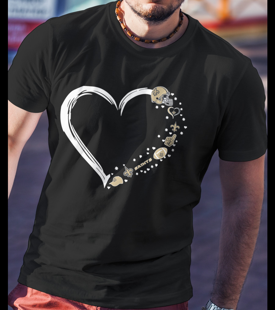 New Orleans Saints Heart Fan Helmet Logo Football Fleur-de-Lis Stars T-Shirt
