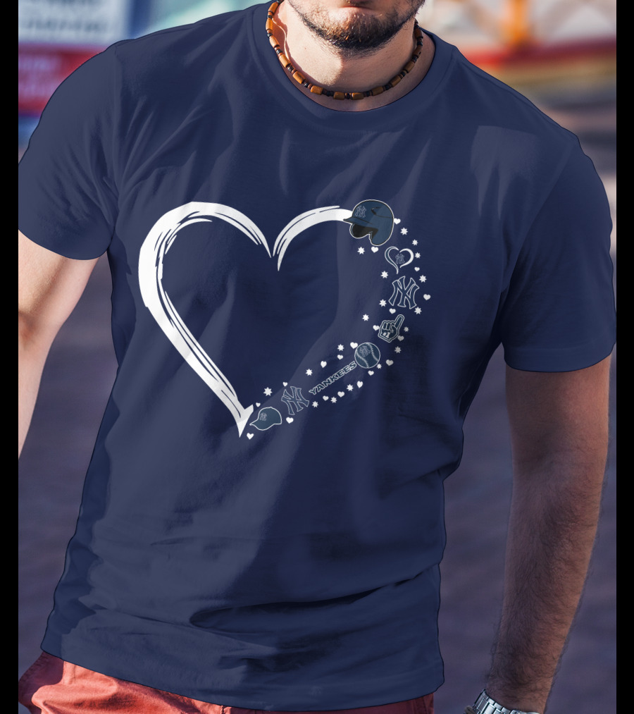 New York Yankees Heart Design With Helmets T-Shirt