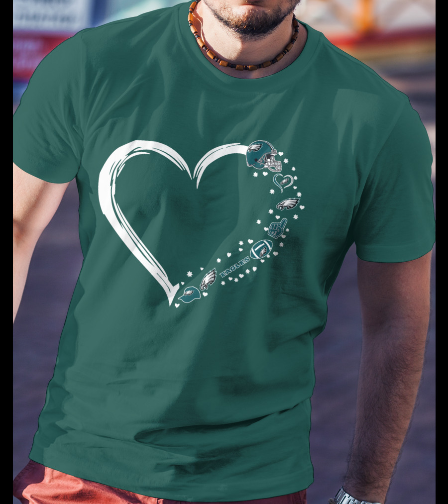 Philadelphia Eagles Heart Design With Logo And Helmet Elements T-Shirt