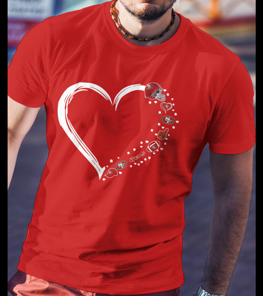 San Francisco 49ers Heart Design With Helmet T-Shirt