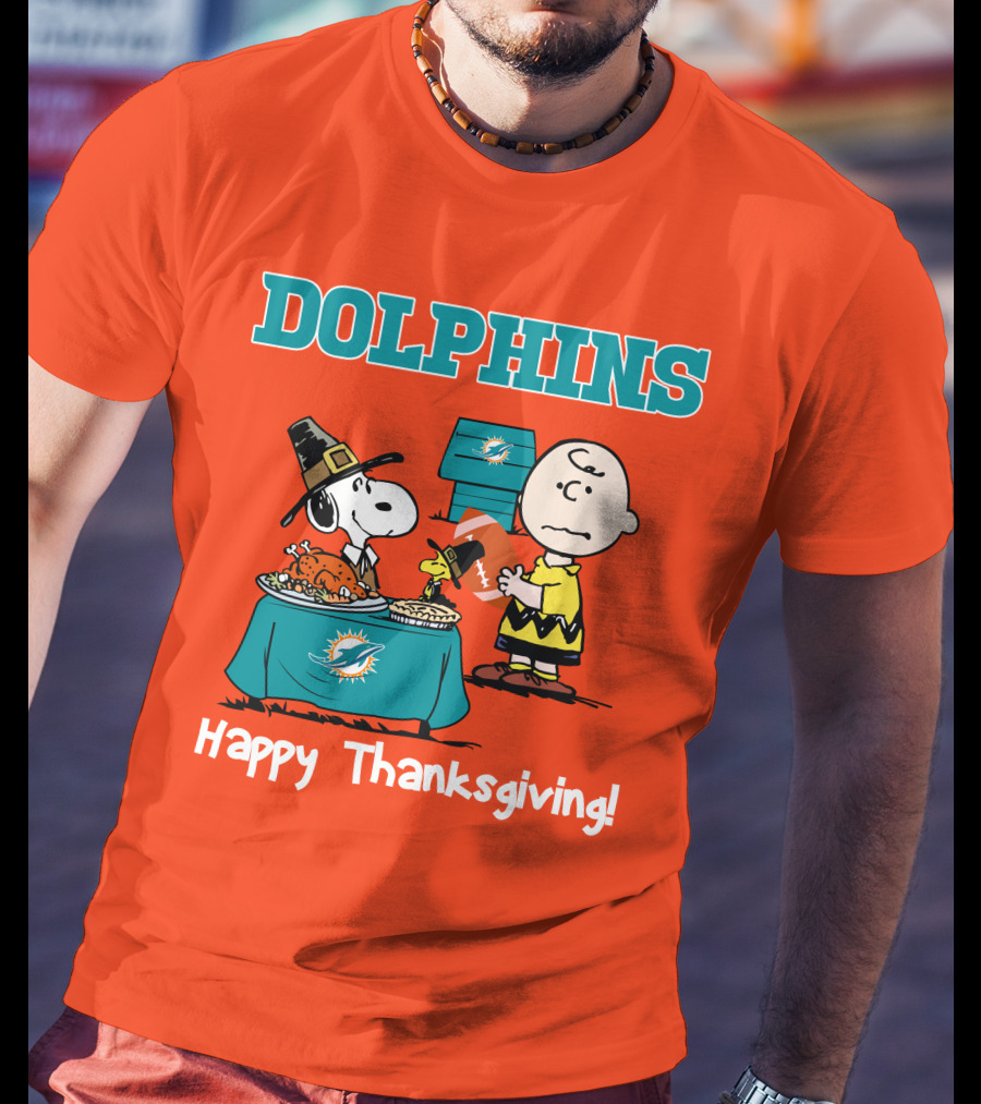 Dolphins Snoopy Charlie Brown Happy Thanksgiving Miami T-Shirt