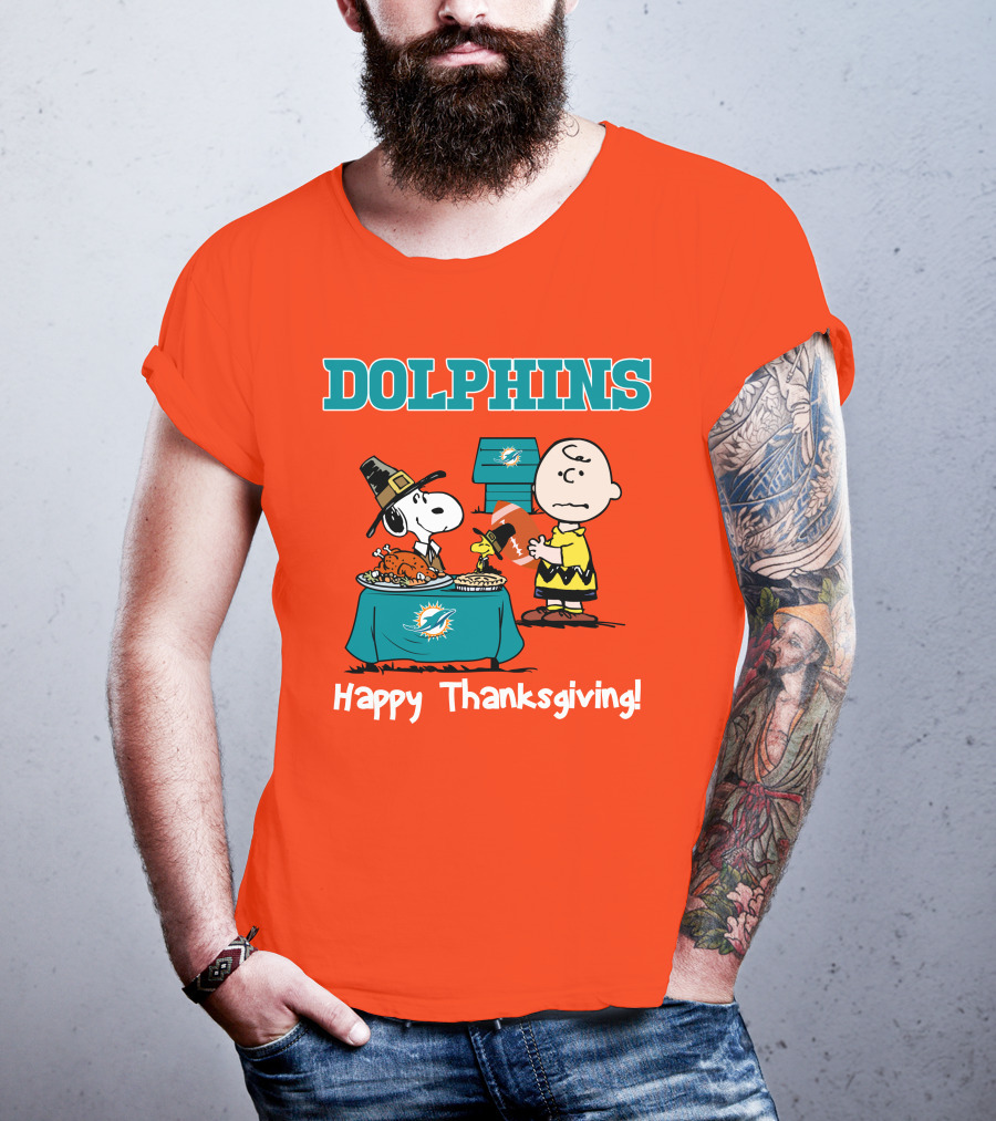Dolphins Snoopy Charlie Brown Happy Thanksgiving Miami T-Shirt