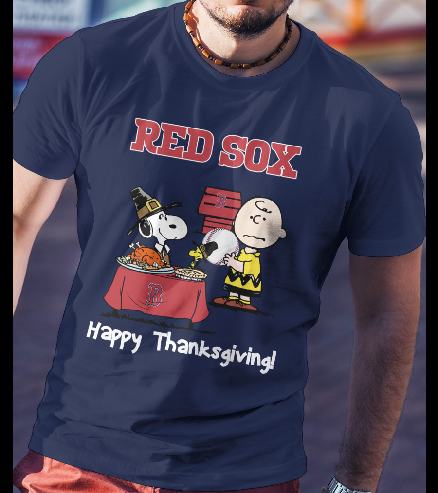 Red Sox Snoopy Charlie Brown Thanksgiving Baseball T-Shirt