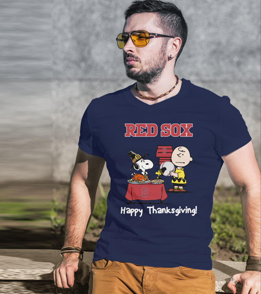 Red Sox Snoopy Charlie Brown Thanksgiving Baseball T-Shirt
