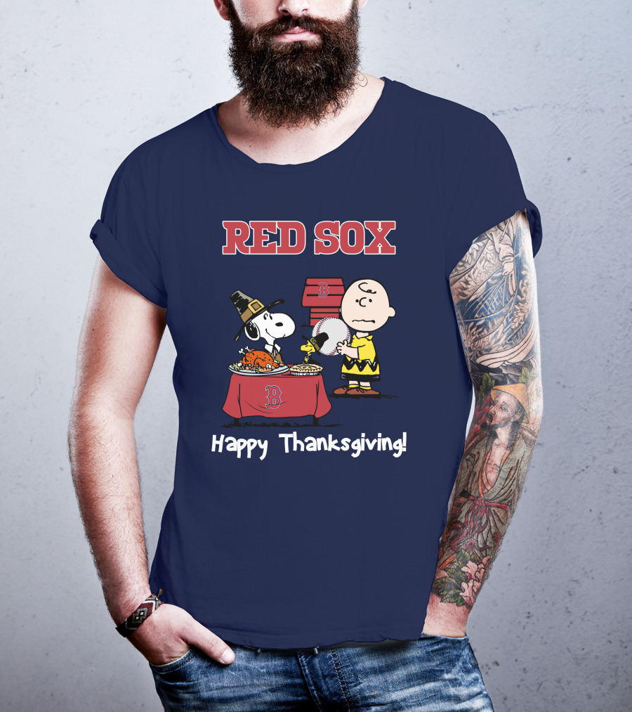 Red Sox Snoopy Charlie Brown Thanksgiving Baseball T-Shirt
