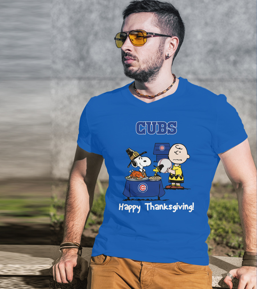 Cubs Snoopy Charlie Brown Thanksgiving Baseball T-Shirt