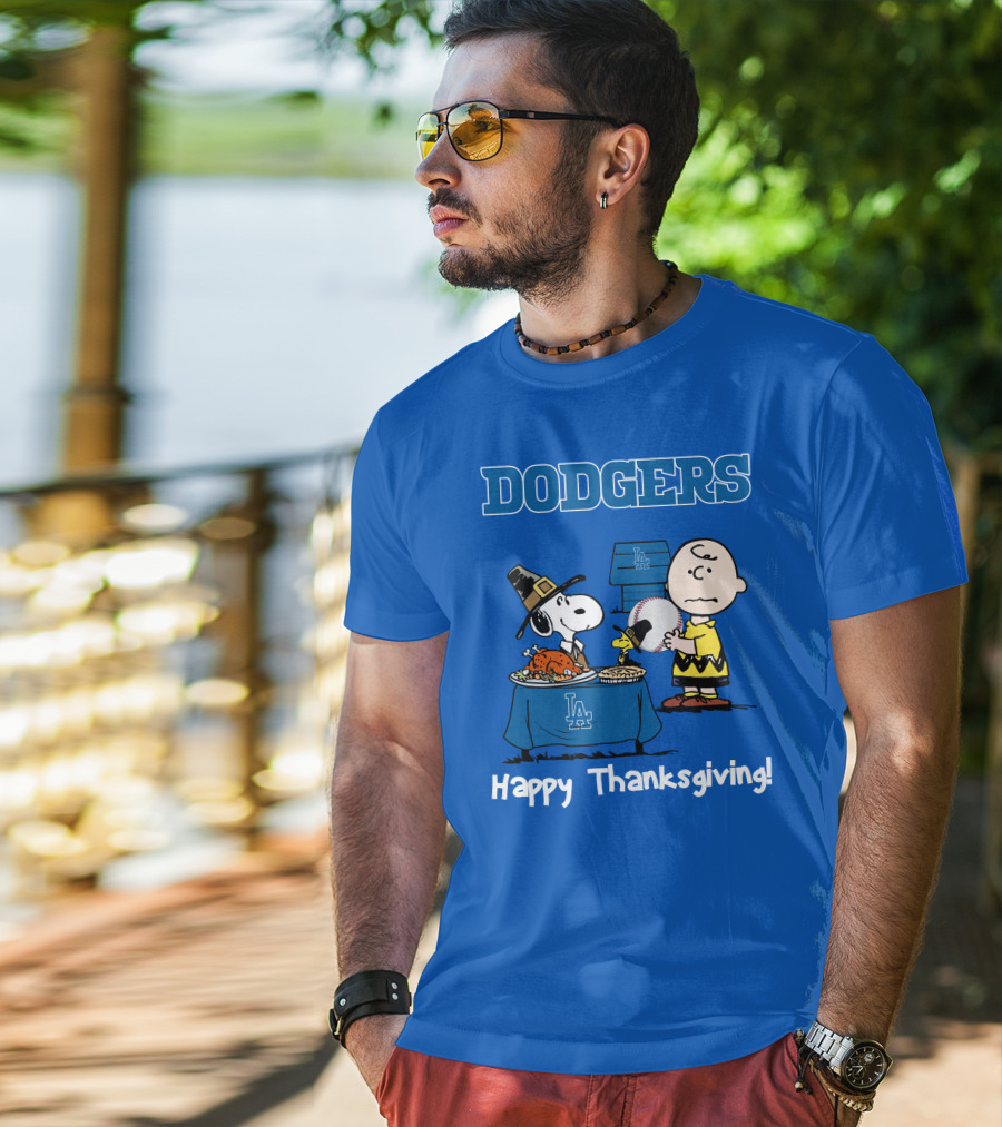 Dodgers Snoopy Charlie Brown Happy Thanksgiving Baseball LA T-Shirt