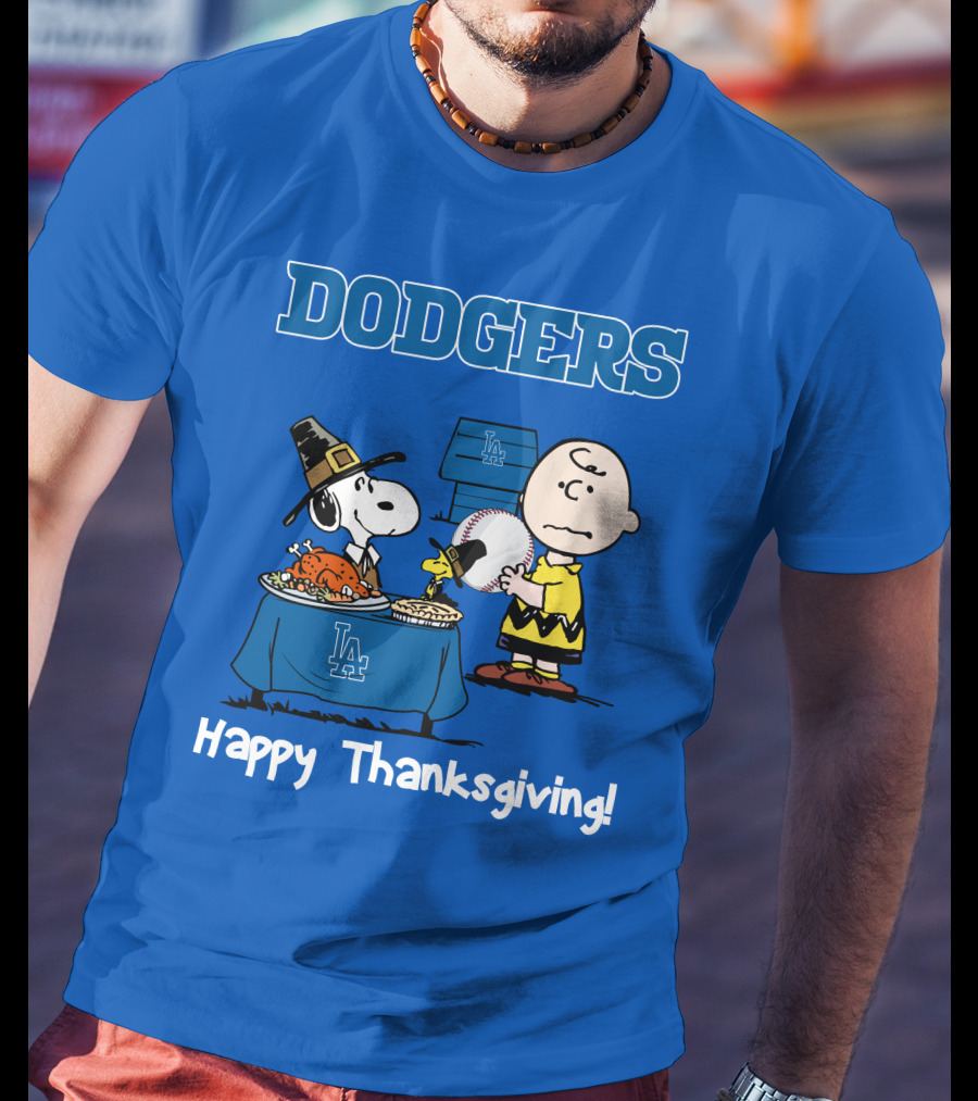 Dodgers Snoopy Charlie Brown Happy Thanksgiving Baseball LA T-Shirt