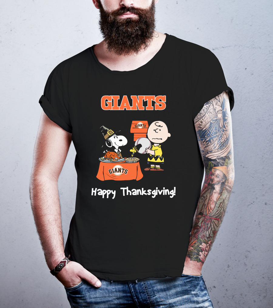 San Francisco Giants Snoopy Charlie Brown Happy Thanksgiving T-Shirt