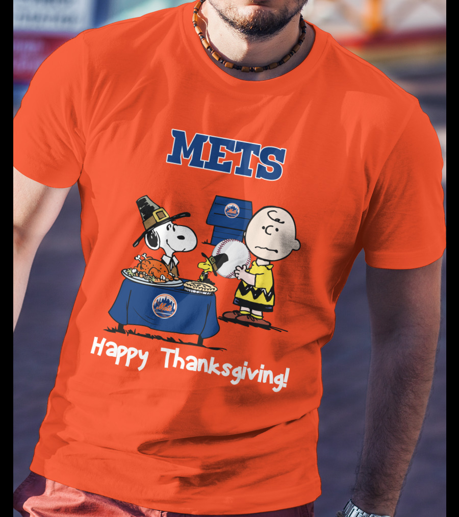 Mets Snoopy Charlie Brown Happy Thanksgiving Baseball Feast T-Shirt