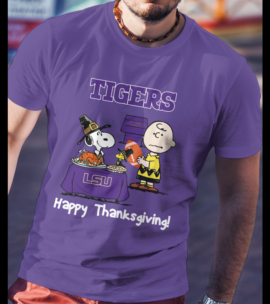 LSU Tigers Snoopy And Charlie Brown Thanksgiving Football T-Shirt