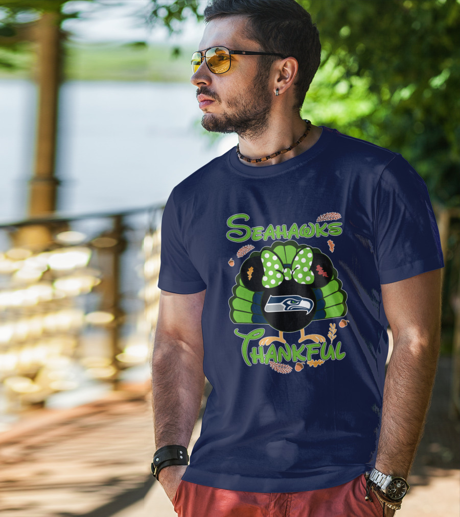 Seahawks Thankful Thanksgiving Minnie Icon Football T-Shirt