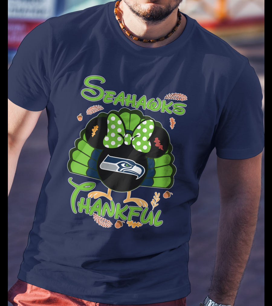 Seahawks Thankful Thanksgiving Minnie Icon Football T-Shirt
