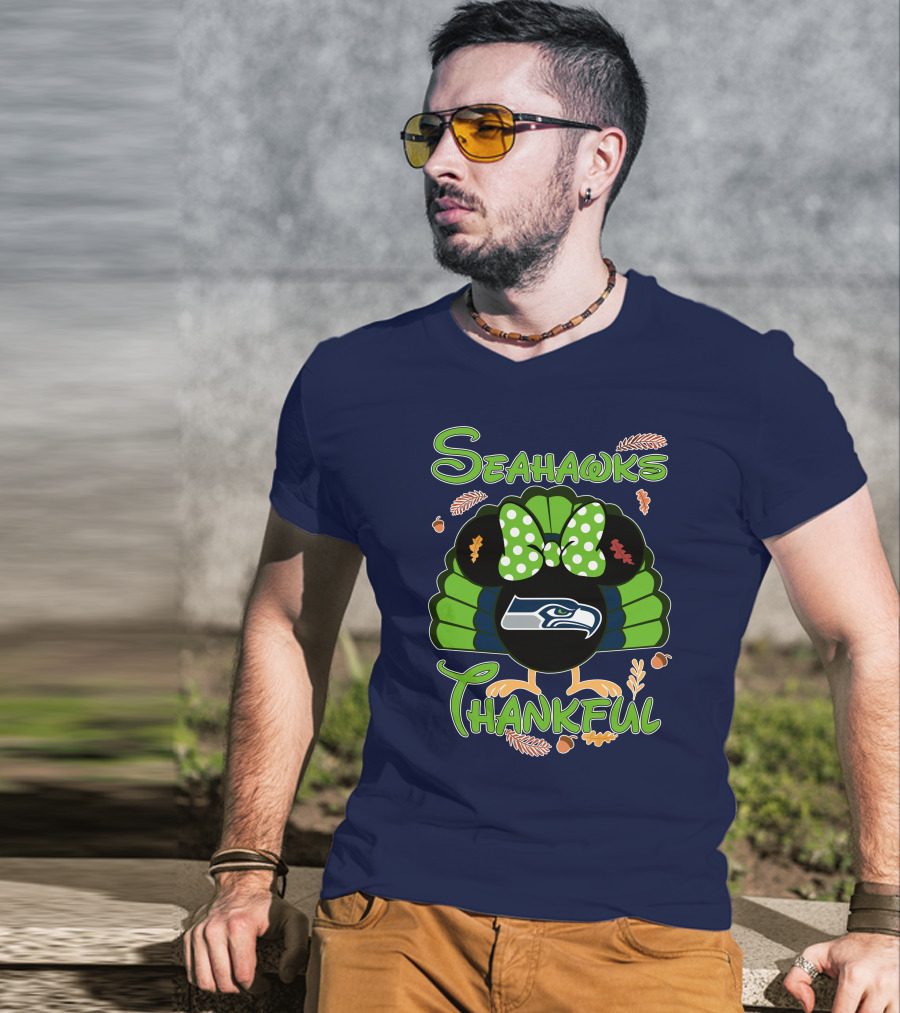 Seahawks Thankful Thanksgiving Minnie Icon Football T-Shirt