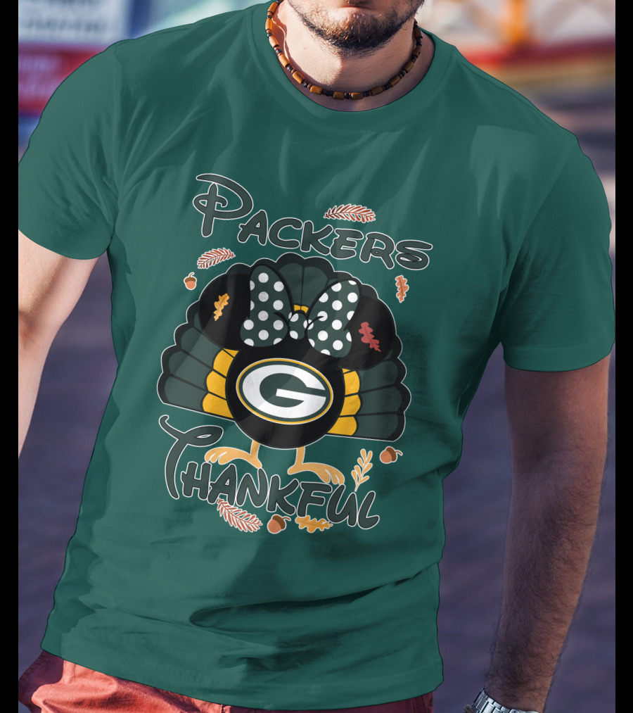 Packers Thankful Turkey With Polka Dot Bow Thanksgiving T-Shirt