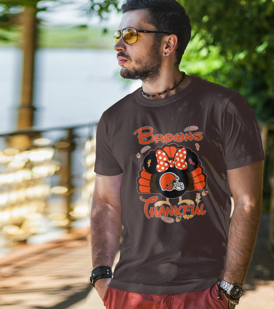 Browns Thankful Minnie Thanksgiving Football Turkey T-Shirt