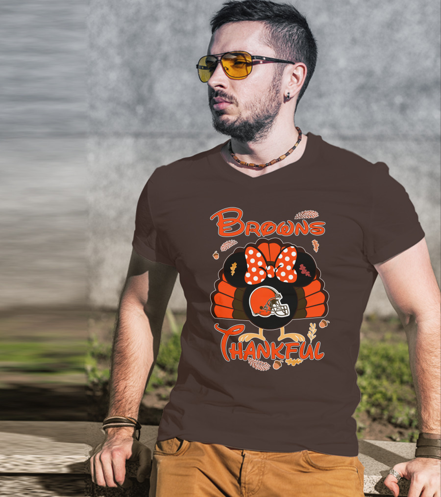 Browns Thankful Minnie Thanksgiving Football Turkey T-Shirt