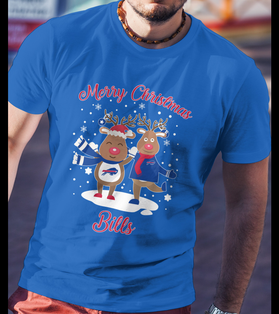 Merry Christmas Buffalo Bills Reindeer Snowflakes T-Shirt