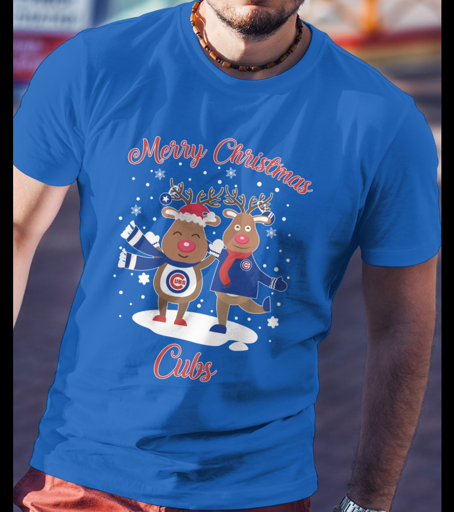 Merry Christmas Cubs Chicago Reindeer Funny Christmas T-Shirt