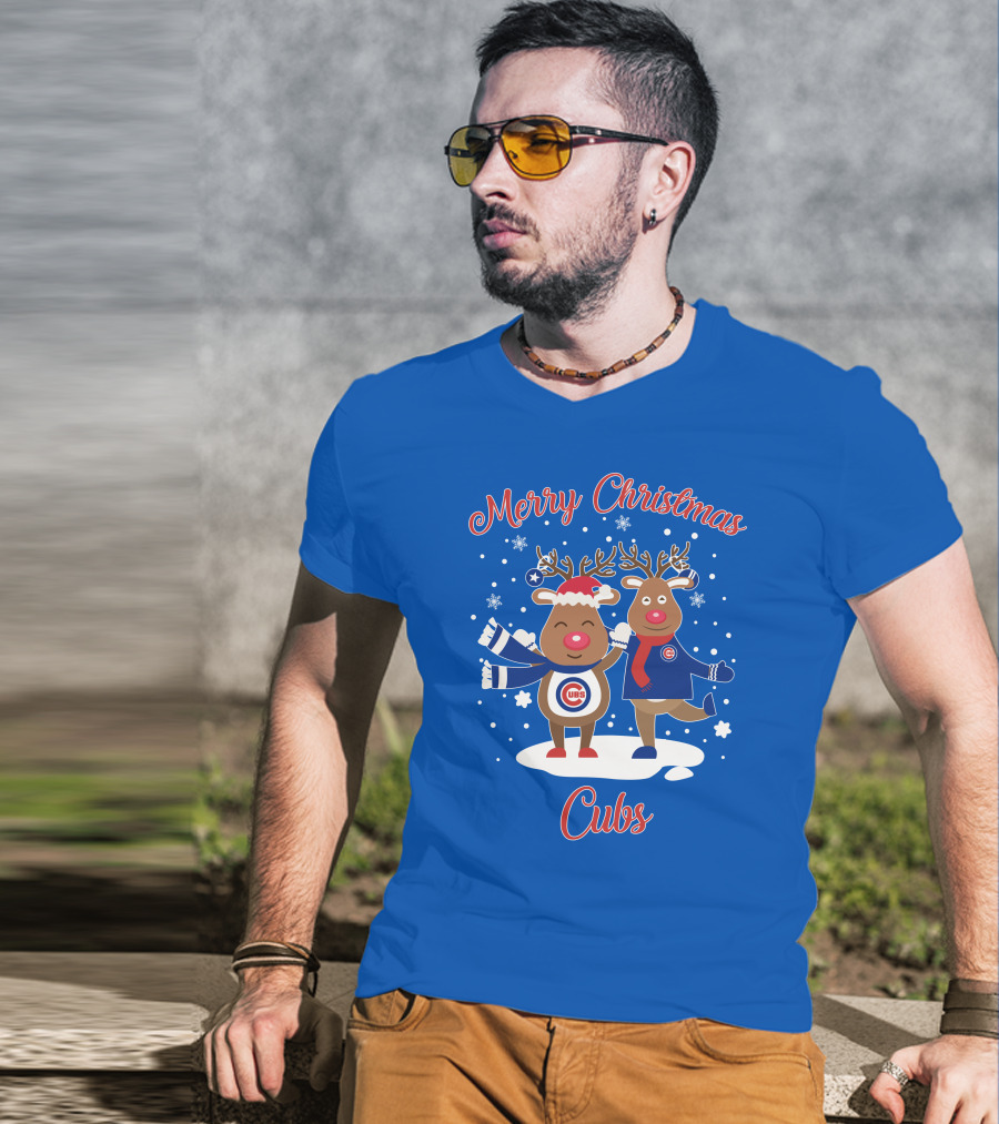 Merry Christmas Cubs Chicago Reindeer Funny Christmas T-Shirt