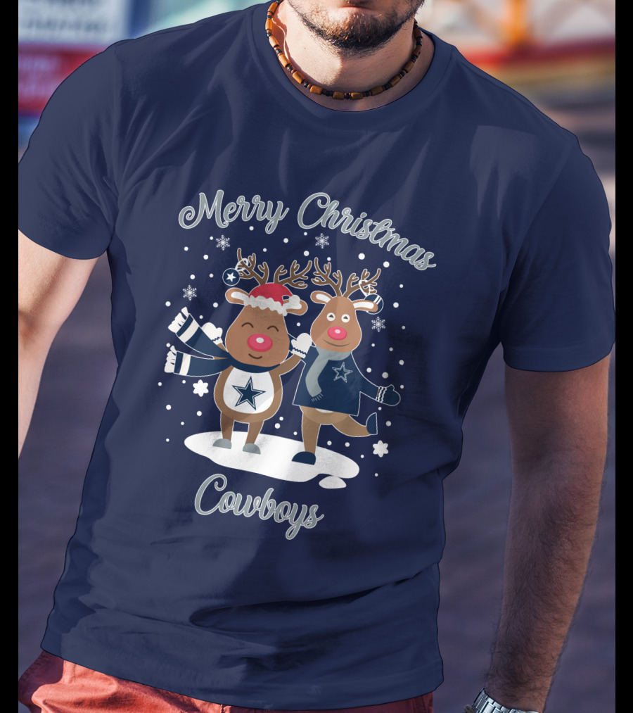 Merry Christmas Cowboys Reindeer Funny Dallas T-Shirt