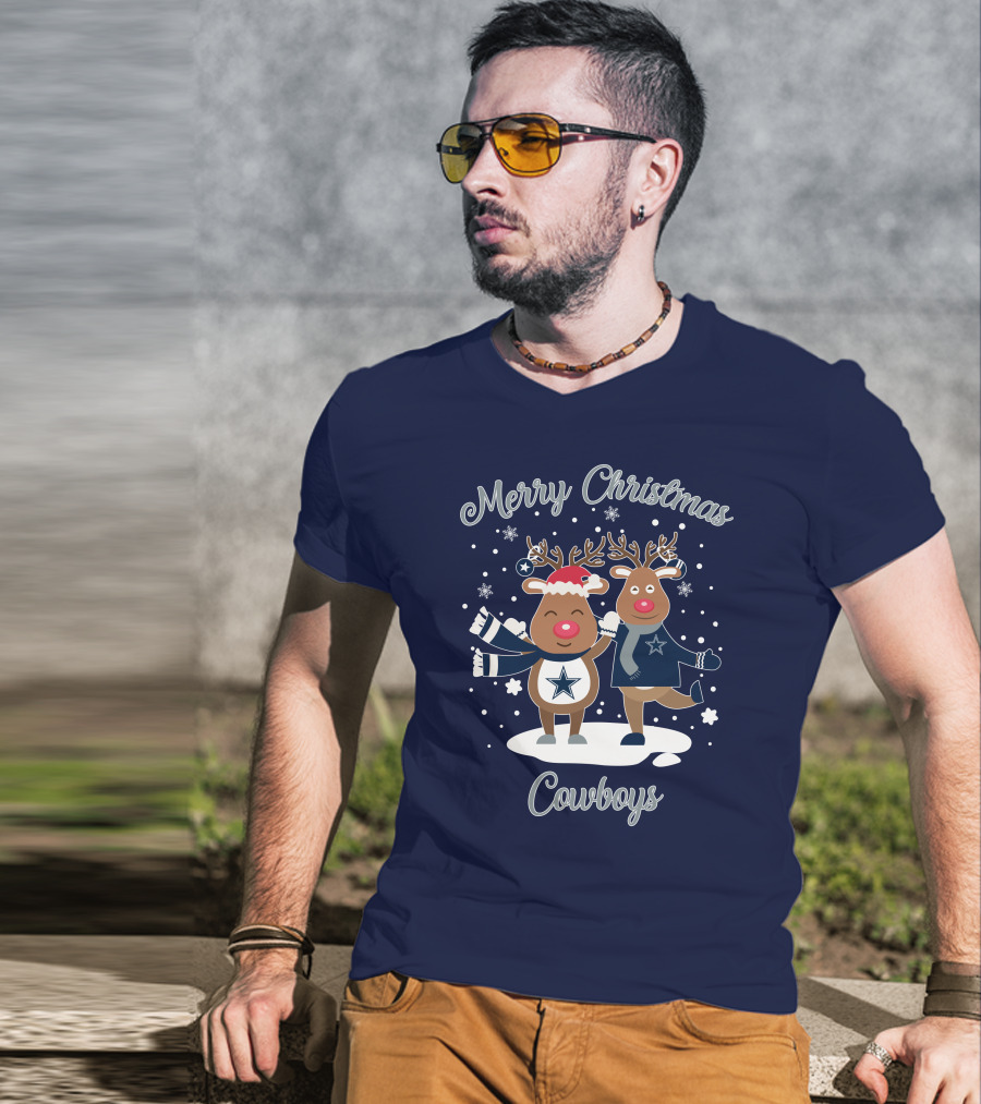 Merry Christmas Cowboys Reindeer Funny Dallas T-Shirt