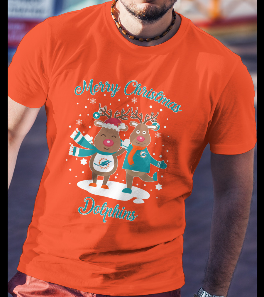Merry Christmas Dolphins Reindeer Snowflakes T-Shirt