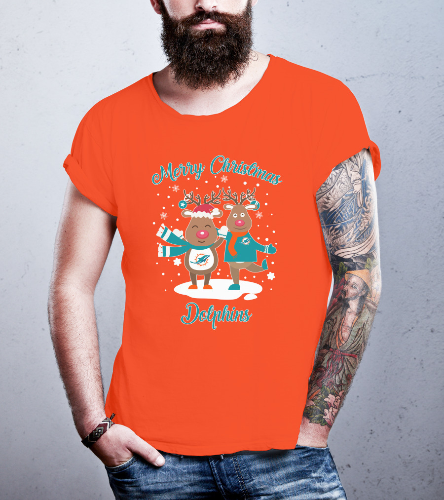 Merry Christmas Dolphins Reindeer Snowflakes T-Shirt