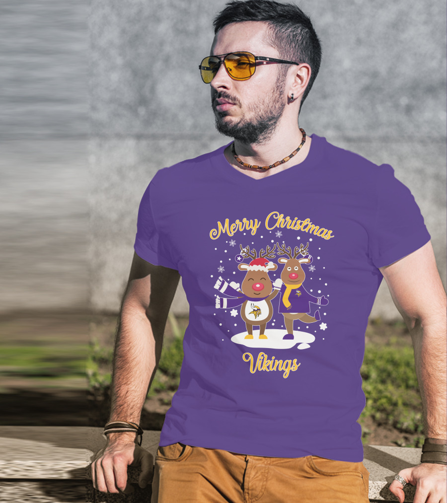 Merry Christmas Minnesota Vikings Reindeer Duo T-Shirt