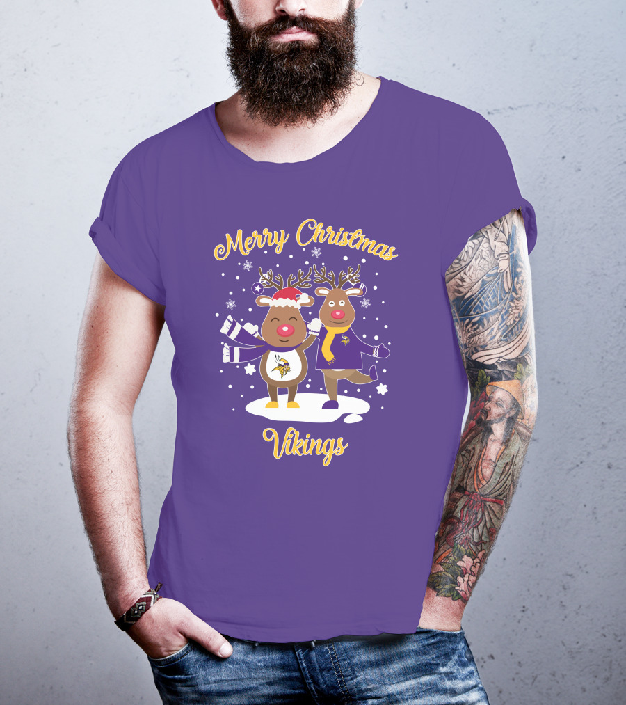 Merry Christmas Minnesota Vikings Reindeer Duo T-Shirt