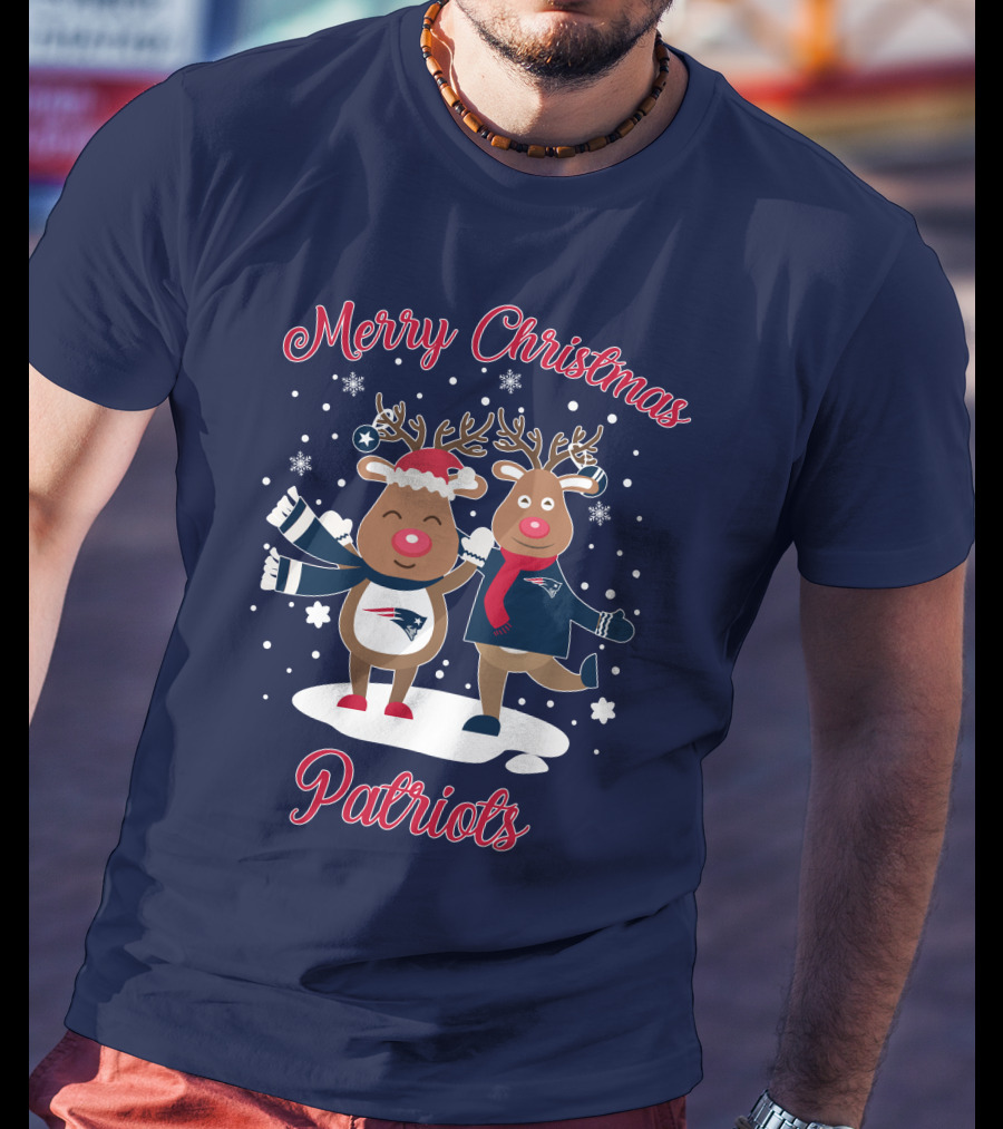 Merry Christmas Patriots Reindeer Snowflakes Holiday T-Shirt