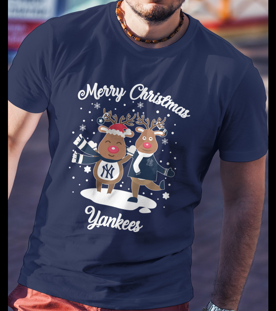 Merry Christmas Yankees Reindeer Holiday T-Shirt