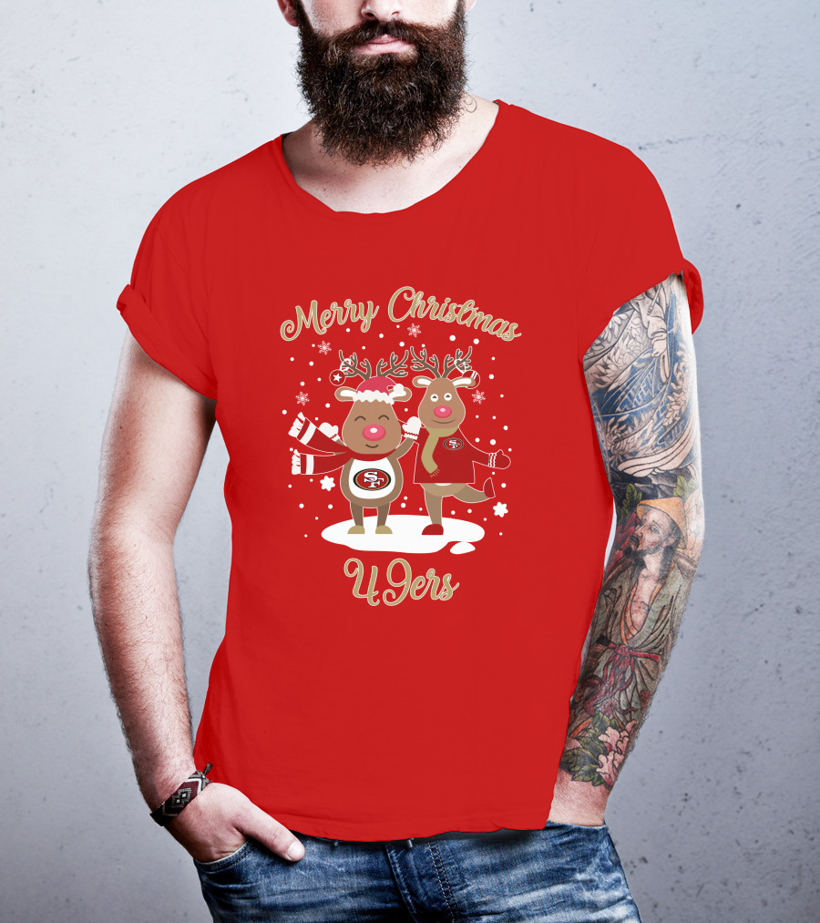 Merry Christmas 49ers Reindeer Festive Holiday T-Shirt