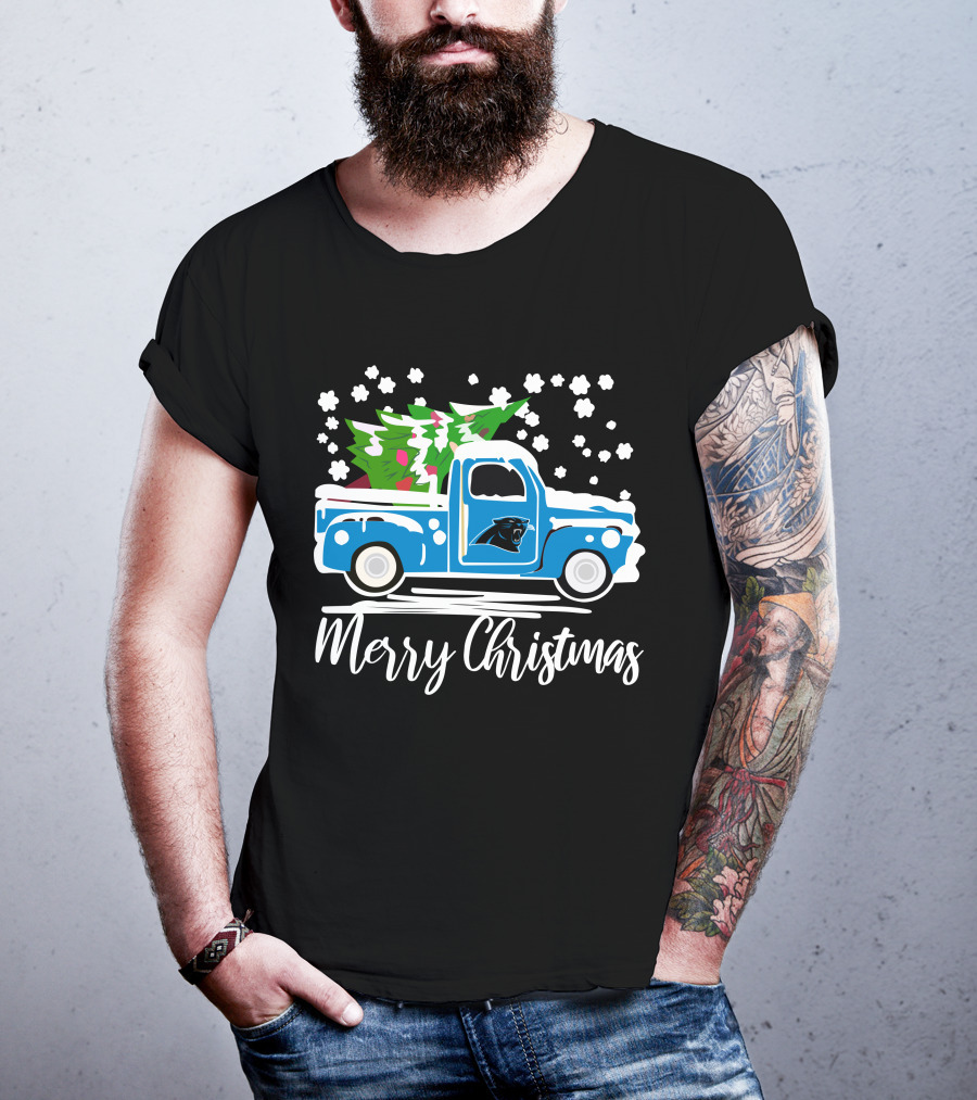 Carolina Panthers Vintage Truck Merry Christmas Snowflakes Tree T-Shirt