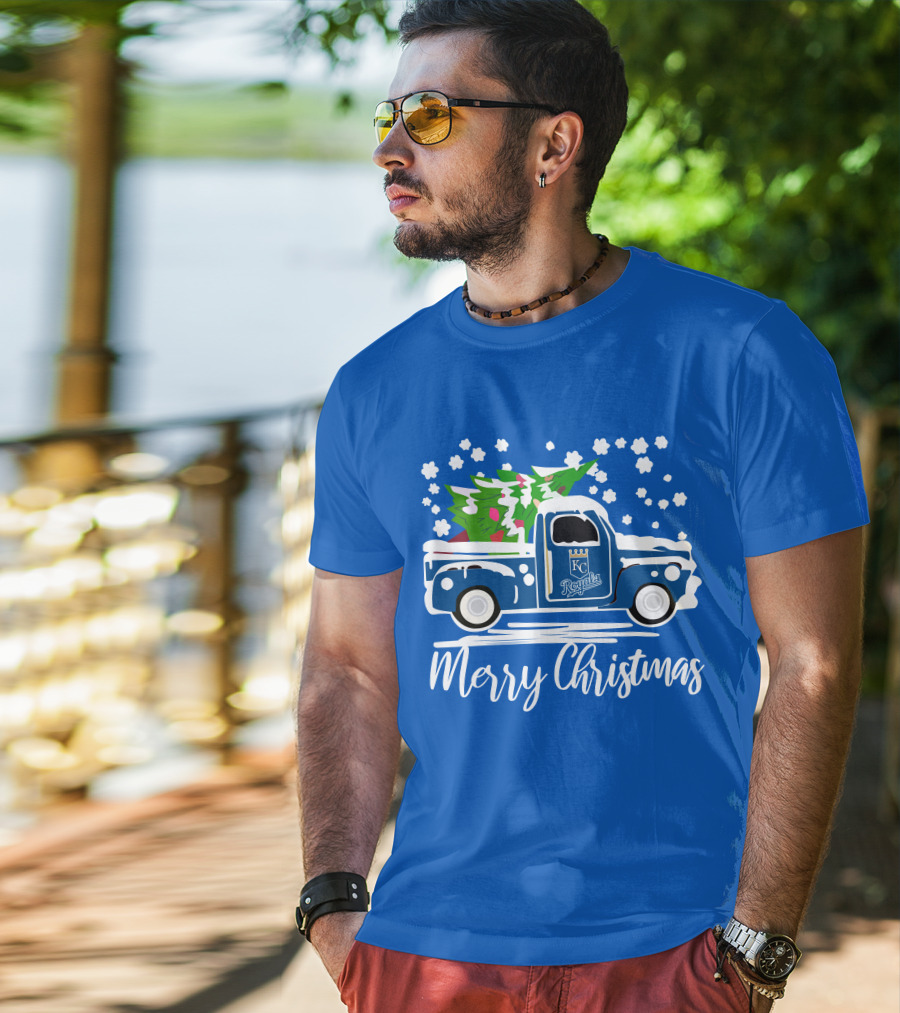 Kansas City Royals Vintage Car Merry Christmas Tree Winter Holiday T-Shirt
