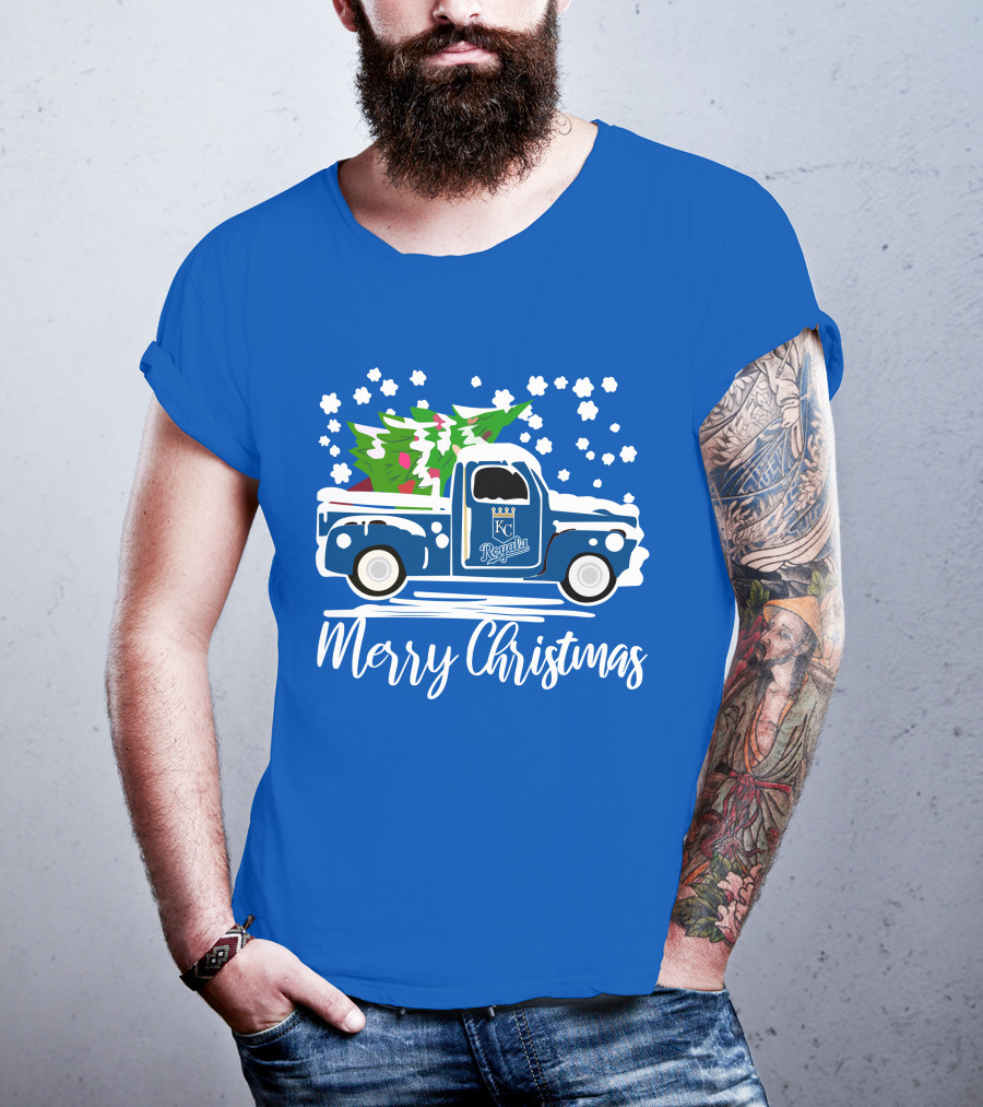 Kansas City Royals Vintage Car Merry Christmas Tree Winter Holiday T-Shirt