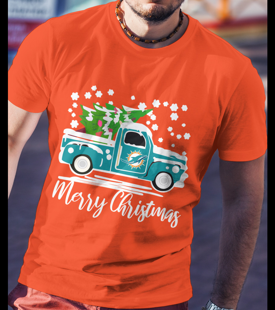 Miami Dolphins Vintage Truck Merry Christmas T-Shirt