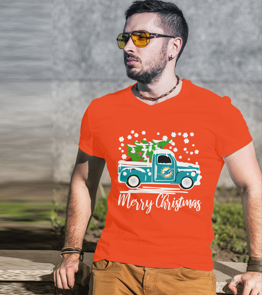 Miami Dolphins Vintage Truck Merry Christmas T-Shirt