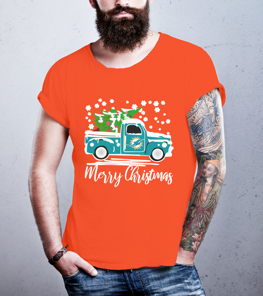 Miami Dolphins Vintage Truck Merry Christmas T-Shirt
