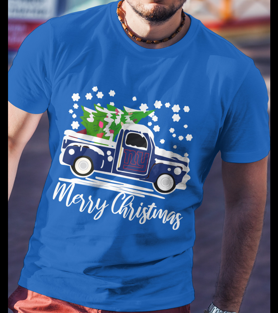 Merry Christmas New York Giants Vintage Car Snowflakes Holiday T-Shirt