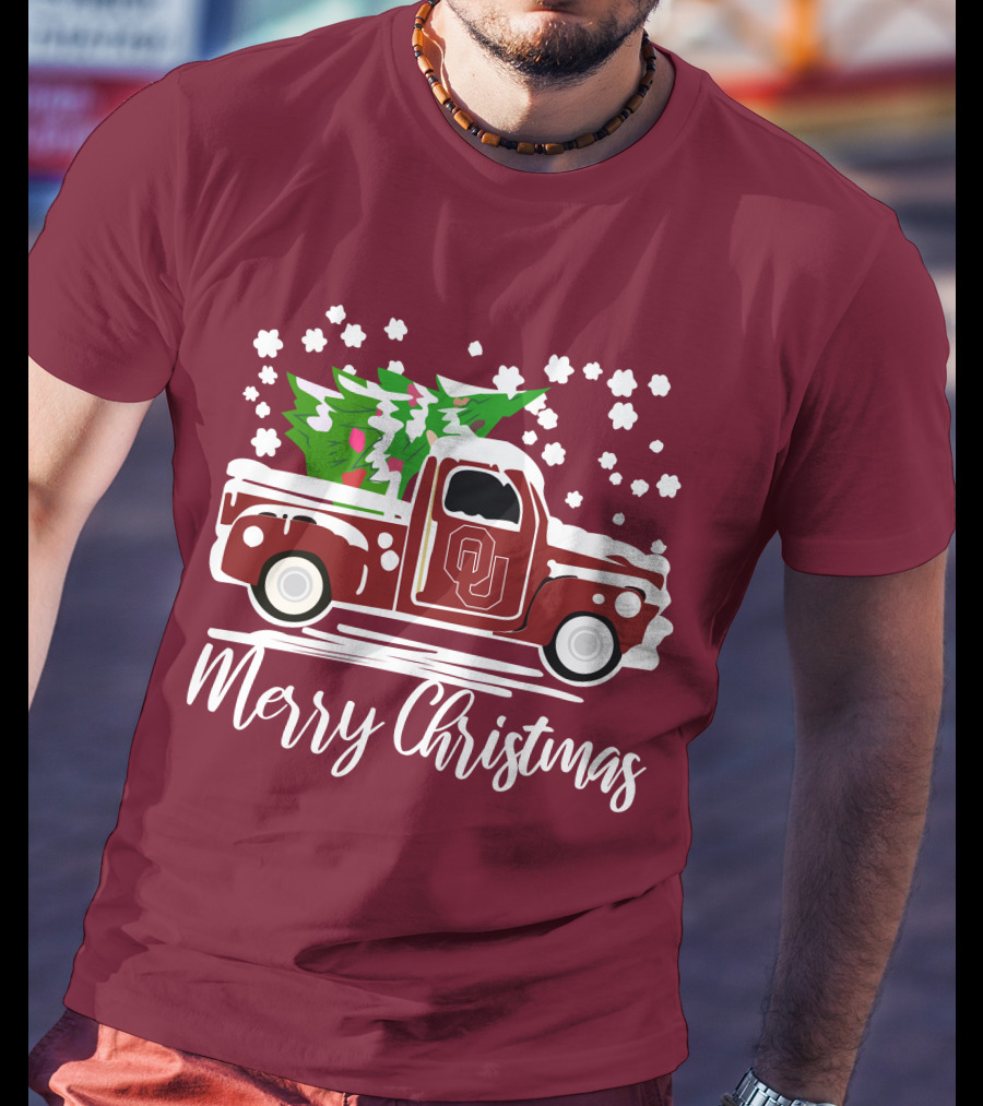 Merry Christmas Oklahoma Sooners Vintage Truck With Tree T-Shirt