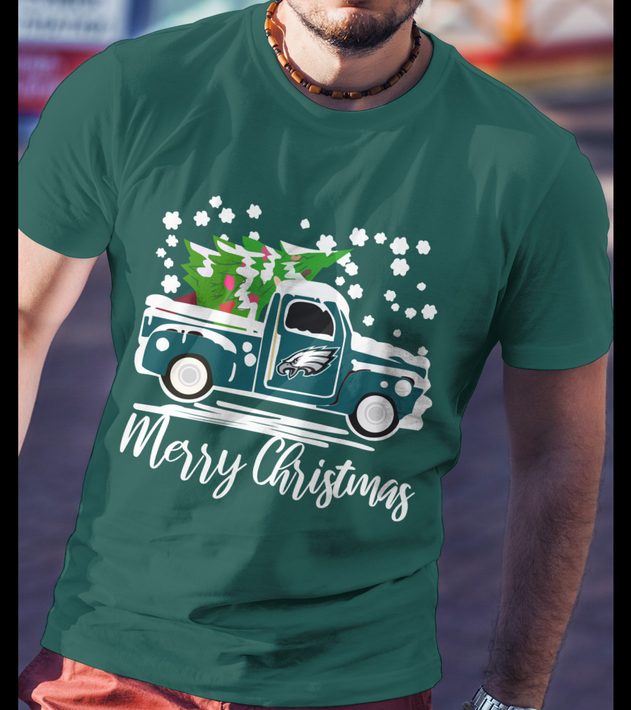 Merry Christmas Philadelphia Eagles Vintage Car Snowflakes T-Shirt