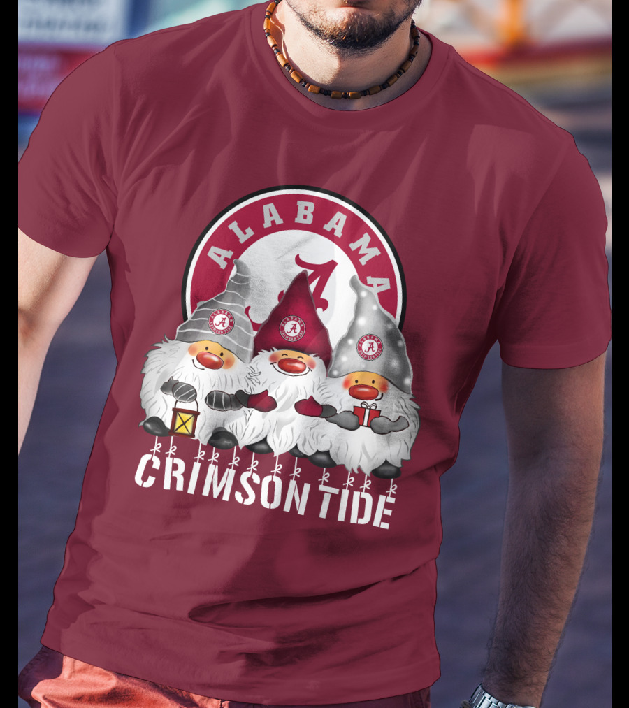Alabama Crimson Tide Christmas Gnomes Merry Christmas Happy Holidays T-Shirt
