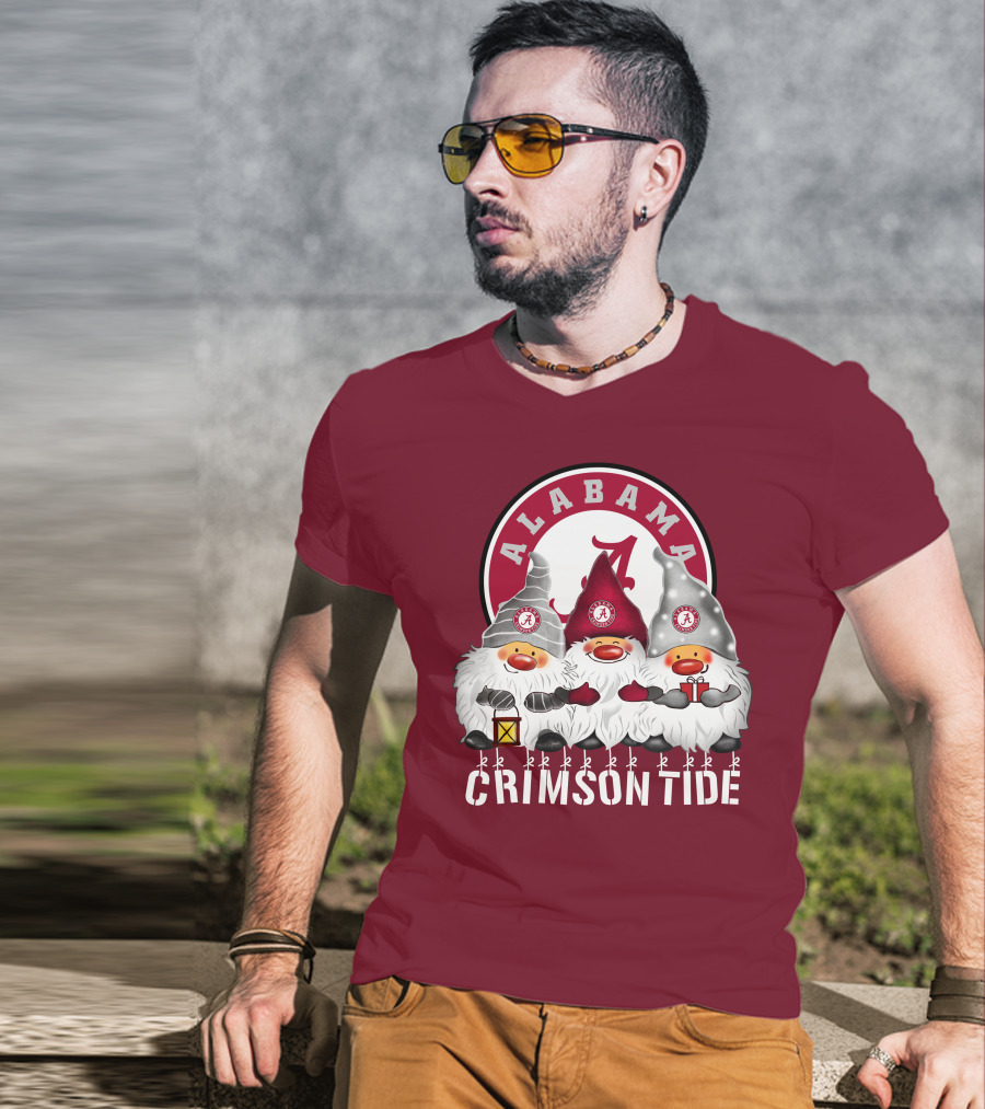 Alabama Crimson Tide Christmas Gnomes Merry Christmas Happy Holidays T-Shirt