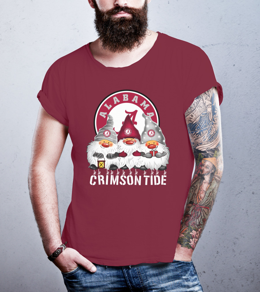 Alabama Crimson Tide Christmas Gnomes Merry Christmas Happy Holidays T-Shirt