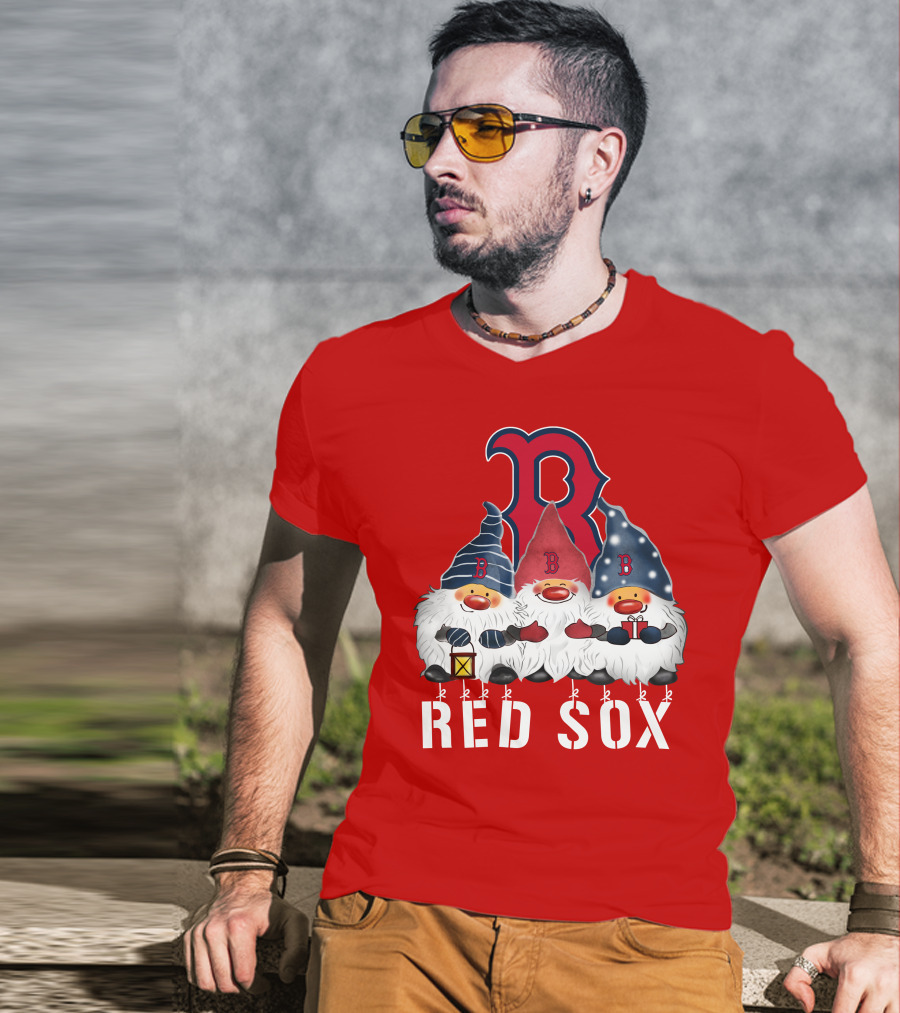 Boston Red Sox Merry Christmas Happy Holidays Gnomes T-Shirt