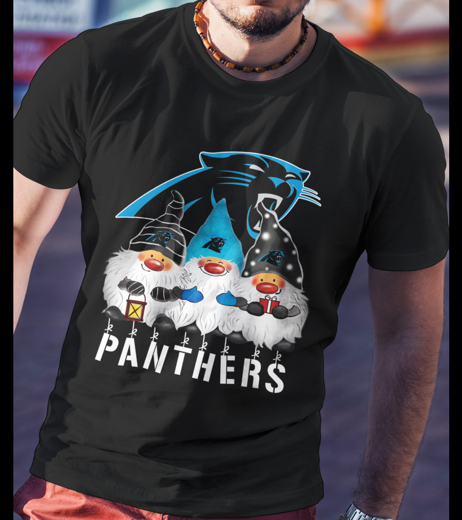 Panthers Christmas Gnomes Carolina Panthers Merry Christmas Happy Holidays T-Shirt